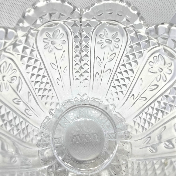 Vintage Floral Avon Glass Candle Holder Bud Vase Candy Dish Clear Glass - Picture 3 of 6
